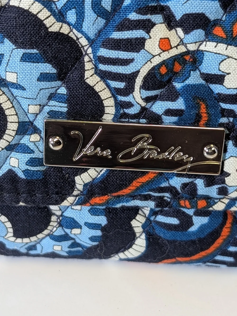 Vera Bradley Navy, Light Blue and Orange Paisley Quilted Card Holder